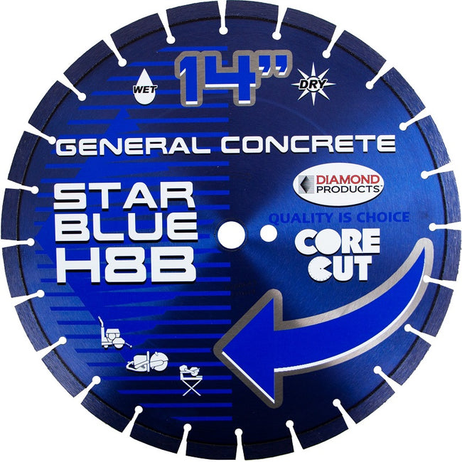 Concrete Blade - 14" x .125 x Unv. Arbor High Speed H10B Star Blue - Green Concrete (14355)
